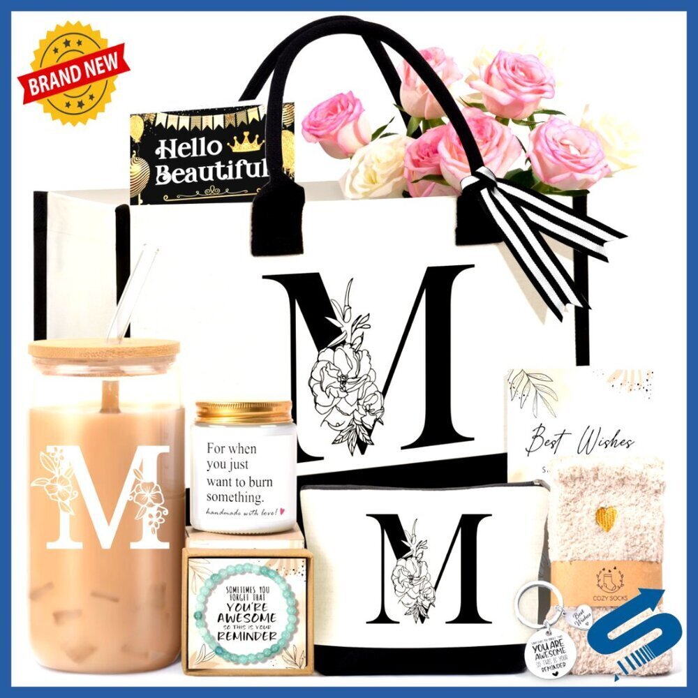 Personalized Monogram Tote Bag Set with Cosmetic Bag Candle and Accessories